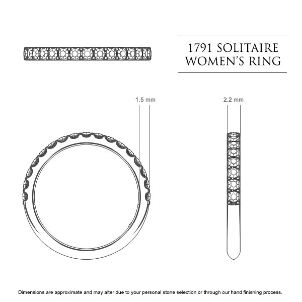 1791 Classic Women's Wedding Band in 18kt Yellow Gold AU - Dimensions