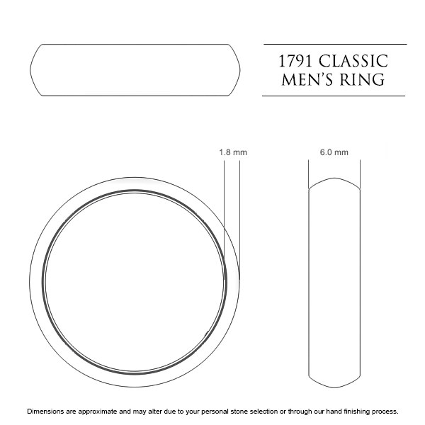 1791 Classic Men's Wedding Band in 18kt Yellow Gold AU - Dimensions