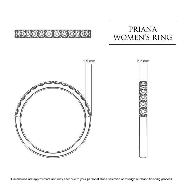 Priana Women's Wedding Band in Platinum 950 AU - Dimensions