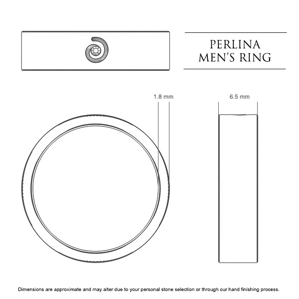 Perlina Men's Wedding Band in Platinum 950 AU - Dimensions
