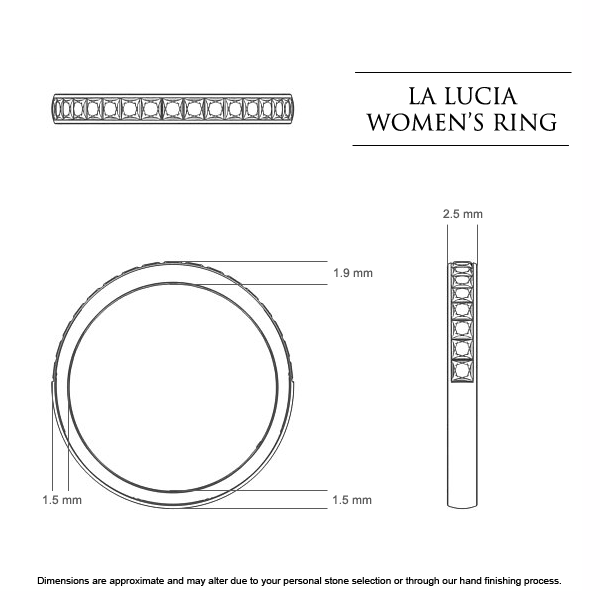 La Lucia Women's Wedding Band in 18kt White Gold AU - Dimensions