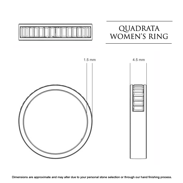 Quadrata Women's Wedding Band in Platinum 950 AU - Dimensions