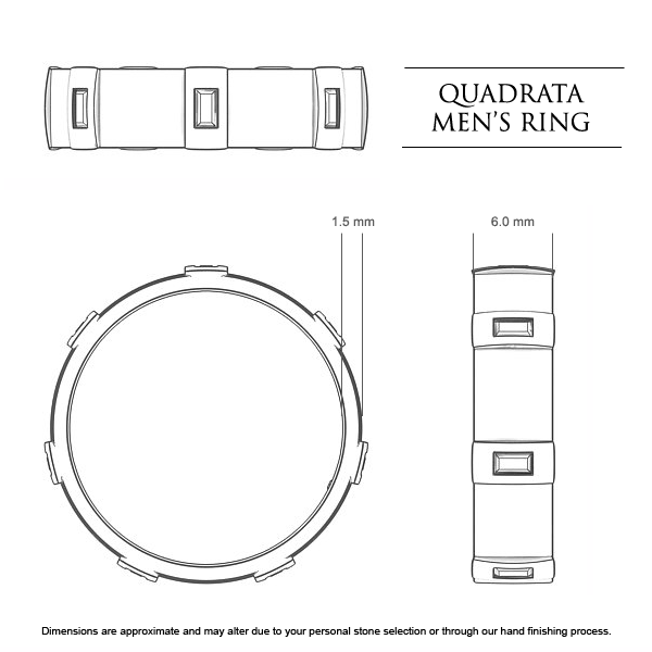 Quadrata Men's Wedding Band in 18kt White Gold AU - Dimensions