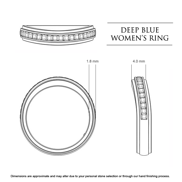 Deep Blue Women's Wedding Band in 18kt Yellow Gold AU - Dimensions