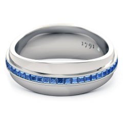 Deep Blue Men's Wedding Band in 18kt White Gold