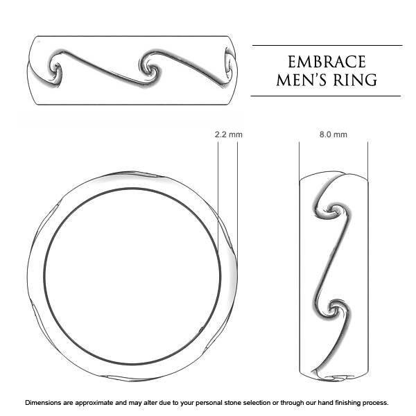 Embrace Men's Wedding Band in Platinum 950 AU - Dimensions