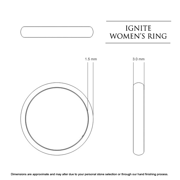 Ignite Women's Wedding Band in 18kt Yellow Gold AU - Dimensions
