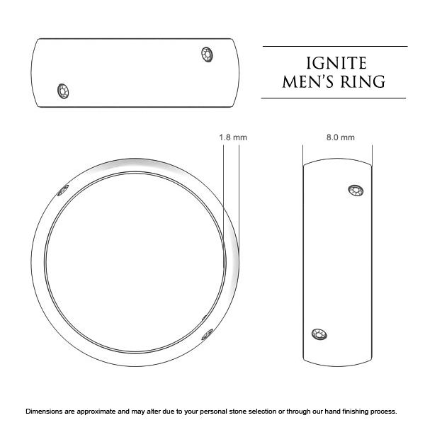 Ignite Men's Wedding Band in Platinum 950 AU - Dimensions