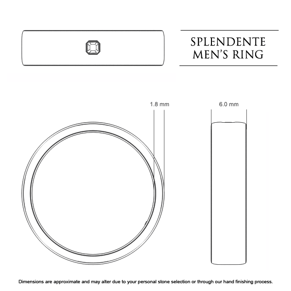 Splendente Men's Wedding Band in 18kt White Gold AU - Dimensions