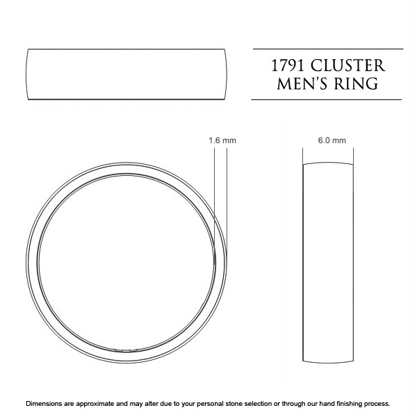 1791 Cluster Men's Wedding Band in 18kt Yellow Gold AU - Dimensions