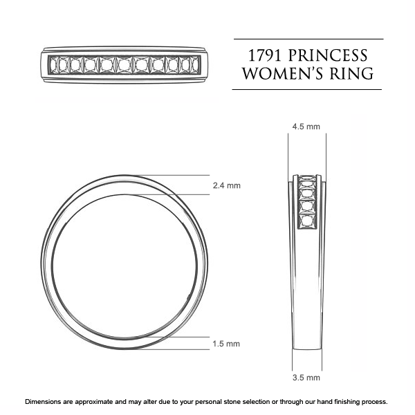 1791 Princess Women's Wedding Band in Platinum 950 AU - Dimensions