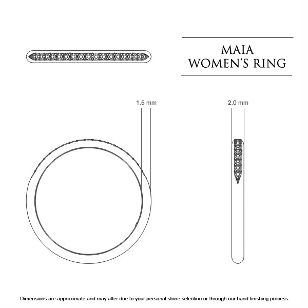 Maia Women's Wedding Band in 18kt Yellow Gold AU - Dimensions