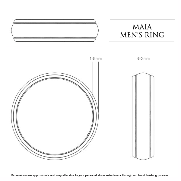 Maia Men's Wedding Band in Platinum 950 AU - Dimensions