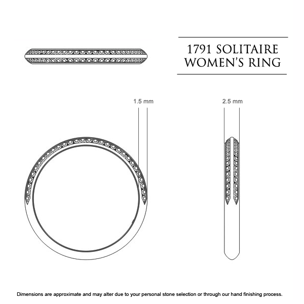 1791 Solitaire Women's Wedding Band in 18kt Yellow Gold AU - Dimensions