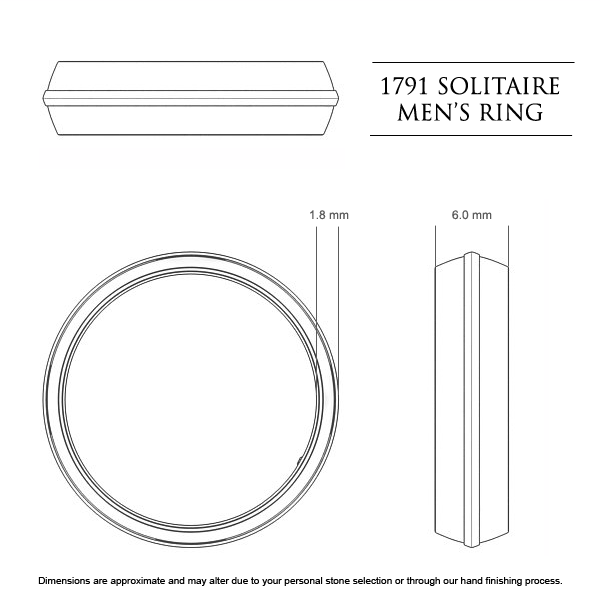 1791 Solitaire Men's Wedding Band in Platinum 950 AU - Dimensions