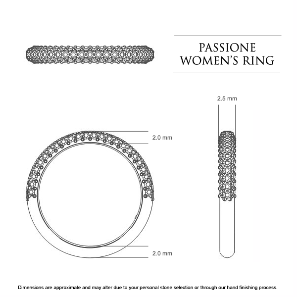 Passione Women's Wedding Band in Platinum 950 AU - Dimensions