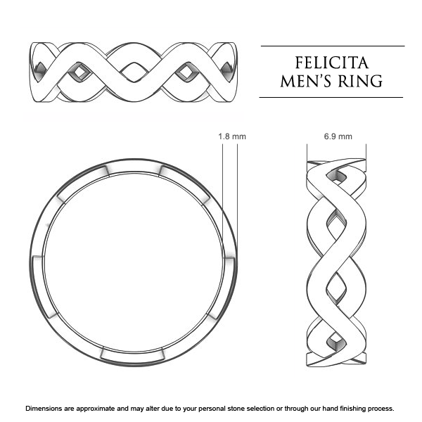 Felicita Men's Wedding Band in Platinum 950 AU - Dimensions