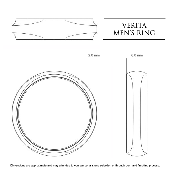 Verita Men's Wedding Band in Platinum 950 AU - Dimensions
