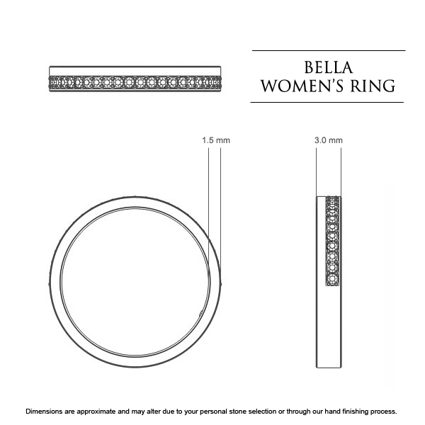 Bella Women's Wedding Band in 18kt White Gold AU - Dimensions