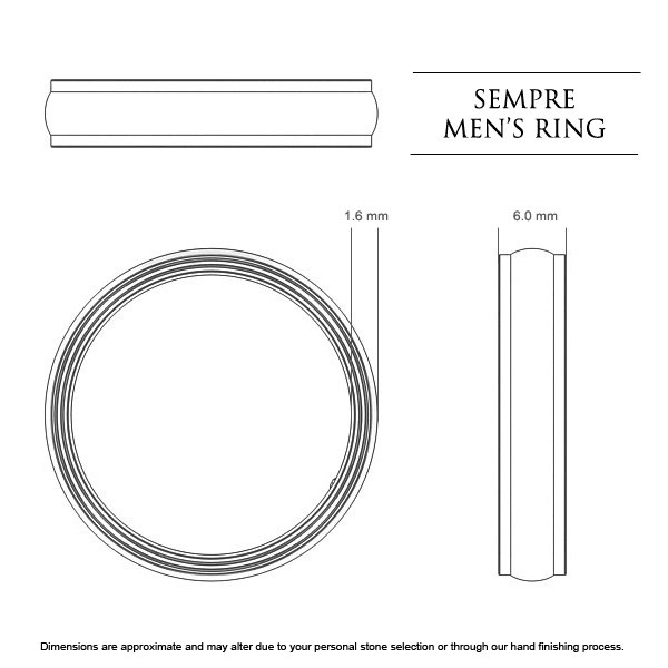 Sempre Men's Wedding Band in 18kt White Gold AU - Dimensions